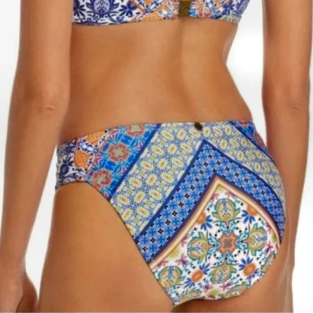 Nanette Lepore Patchwork Siren Printed Bikini Swim Bottoms Blue Size 12